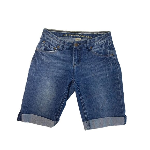 Arizona Jeans Girls Size 10 Reg Long Burmuda Shorts Jean Denim Cuffed Hem - Picture 1 of 5